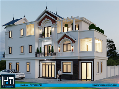 Mẫu biệt thự mái thái 3 tầng, diện tích 7,5x9m